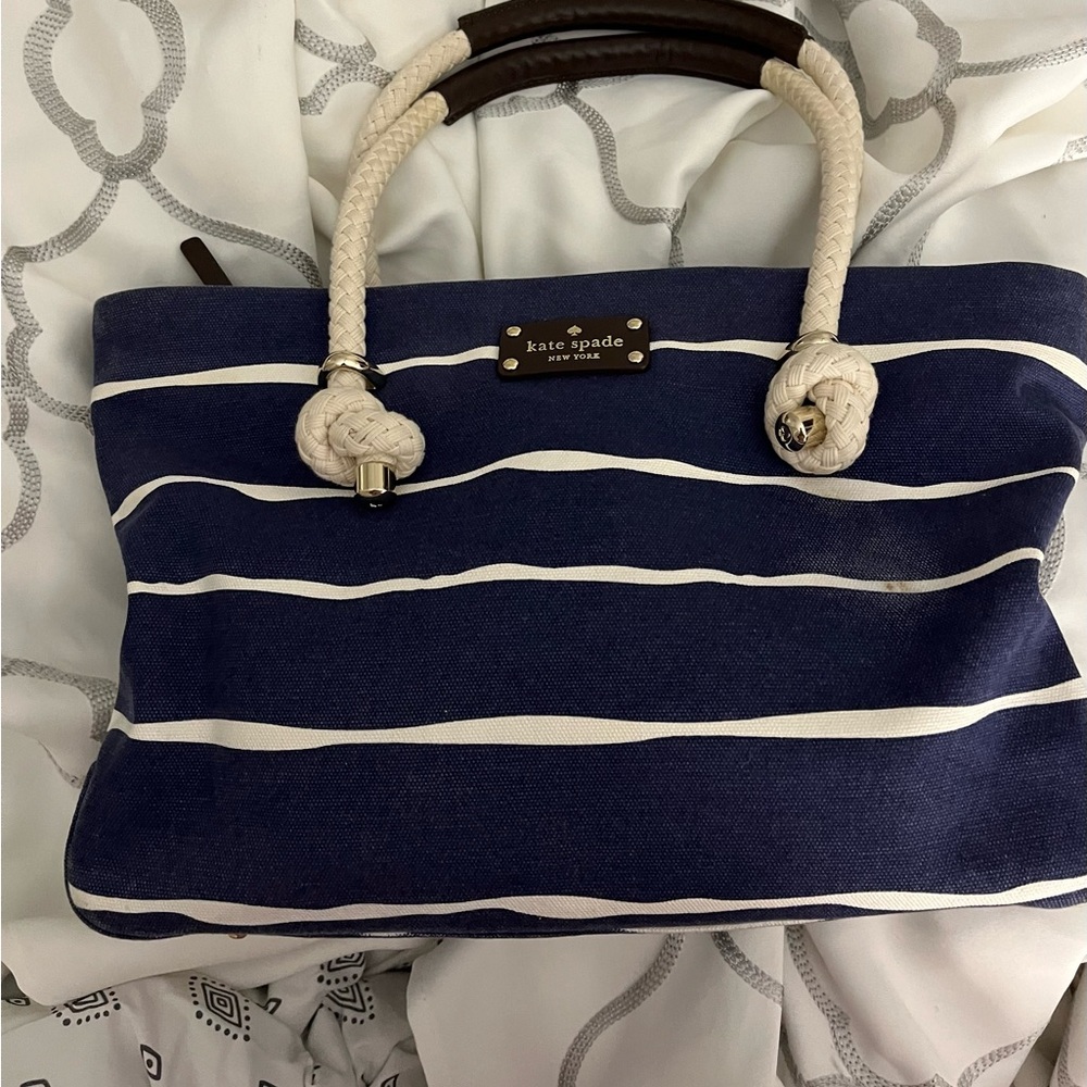 Kate Spade Blue and Cream Striped Tote